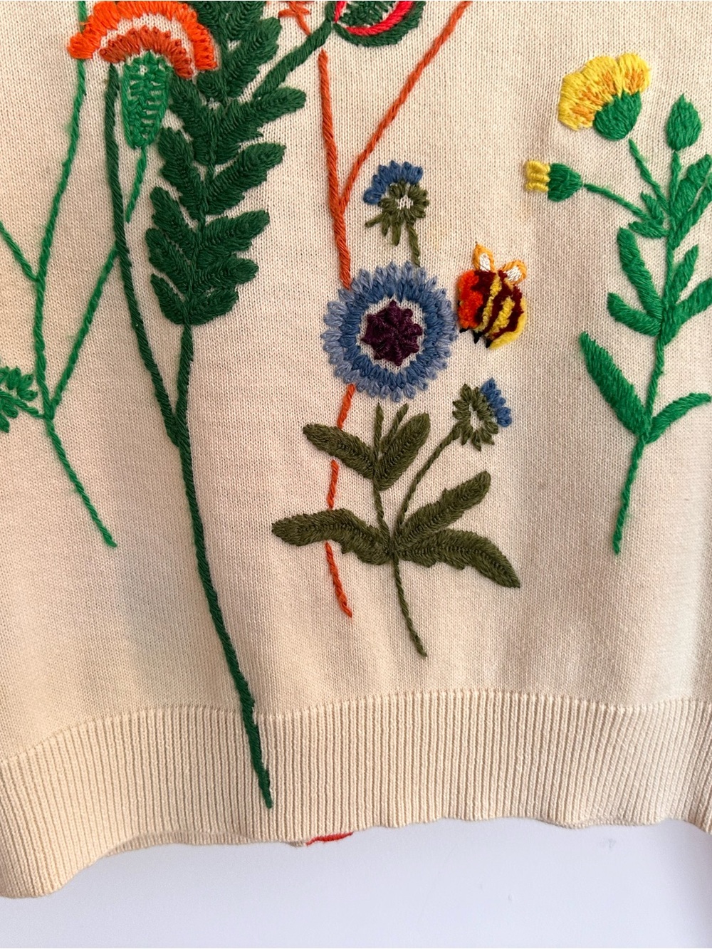 Vintage Lucky Brand Cream V-Neck Cardigan w/ Orange Trim & Floral Embroidery - Picture 14 of 16